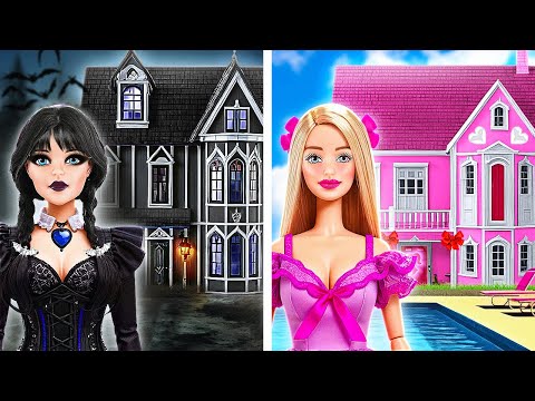 BAD vs. GOOD HOUSE FOR DOLLS 💗 Wednesday vs. Enid DIY Crafts! Makeover Challenge by 123 GO! SCHOOL