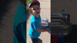 Playful toddler loves to go for a walk