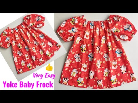 Very Easy Yoke Baby Frock Cutting and stitching | Yoke Baby Frock with Sleeves cutting and stitching