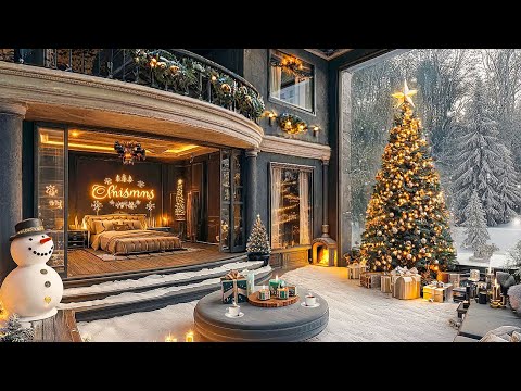 Warm Bedroom with Winter Views and Relaxing Jazz Music ❄️ Soothing Piano Jazz for Unwind and Sleep