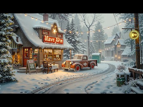 Winter on Nostalgic Street with Smoooth Jazz Music | Coffee Shop & Snow Falling for Peaceful Moments