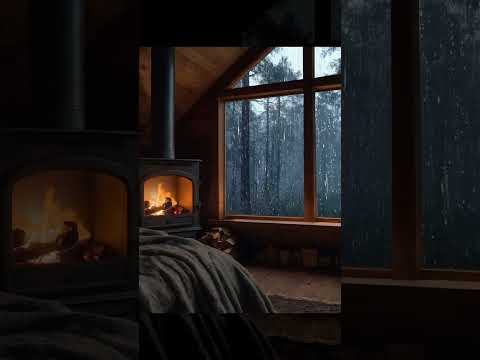 Cozy Cabin Ambience 🌧️🔥  #rain #fireplace #relax #rainsounds #vibe #relaxing