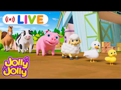 LIVE🔴Old MacDonald had a farm, Five little ducks + More | Jolly Jolly & Animals - Best Kids Songs!