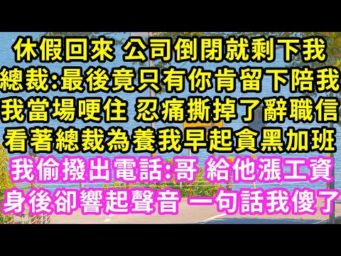 休假回來 公司倒閉就剩下我，總裁:最後竟只有你肯留下陪我，我當場哽住 忍痛撕掉了辭職信，看著總裁為養我早起貪黑加班，我偷撥出電話:哥 給他漲工資，身後卻響起聲音 一句話我傻了#甜寵#灰姑娘#霸道總裁