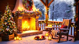 Outdoor Fireplace with Christmas Music ❄️🎄 Peaceful Christmas Background Music 🎶 Christmas Ambience