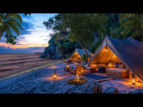 Healing Ocean Sounds 🌊 | Peaceful Sunset Atmosphere with Calming Waves & Cozy Fireplace