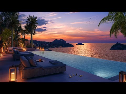 Relaxing Sunset at Swimming Pool 🌅 | Release Stress with Tropcial Beach Waves , Nature Sounds