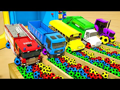 Wheels on the Bus | Cars learn colors using soccer balls | Baby Nursery Rhymes & Kids Songs