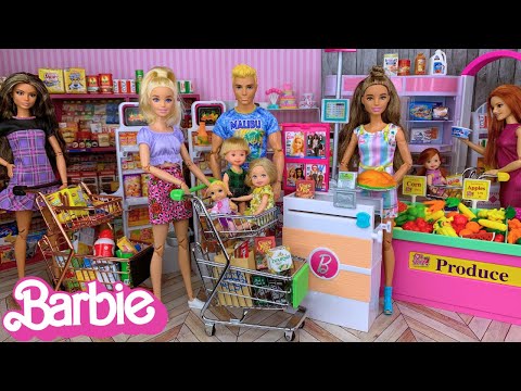 Barbie & Ken Doll Family Grocery Shopping for Baby First Thanksgiving