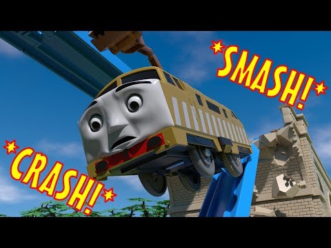 TOMICA Thomas and Friends Slow Motion Crashes: Diesel 10 FALLS off the Viaduct!