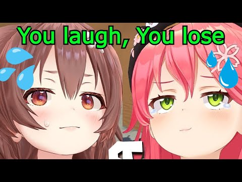 Korone and Miko Trying Their Hardest Not to Laugh to Avoid a Batsu Game