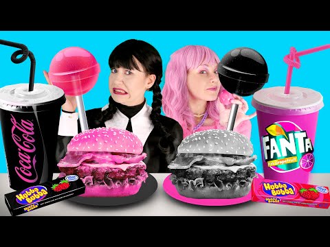 Pink VS Black Food Challenge || Wednesday VS Enid! Fantastic Food Hacks and Tips by Gotcha! Viral