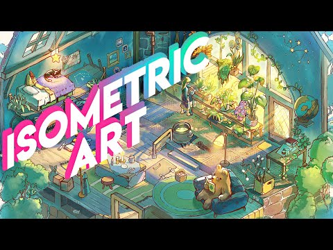 ISOMETRIC ART: detailed MAGICAL HOME illustration process [painted in PROCREATE]