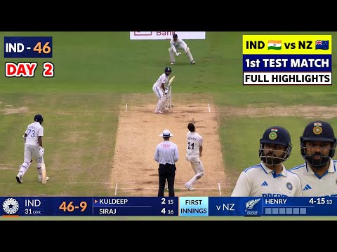 IND vs NZ Highlights 2024,India vs New Zealand 1st Test Day 2 Highlights 2024,Today Match Highlights