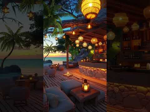 Tropical Beach Bar in Sunset Glow | Relaxing Beach Sounds #beachambience