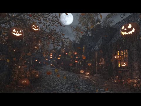 Stormy Halloween Night | The village's Horror Atmosphere with Heavy Rain and Thunder