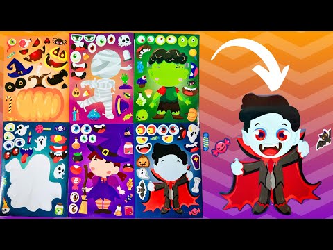 HALLOWEEN Make a Face Stickers DIY Kids Activity | Pumpkin, Witch, Frankenstein, Mummy Stickers