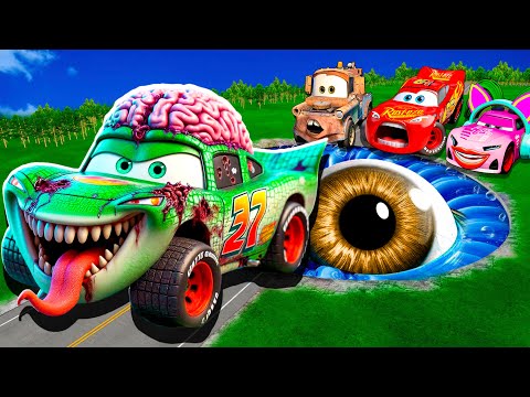 ZOMBIE Pit Transform In Beast Lightning McQueen & Big & Small Pixar Cars! Beam.NG Drive!