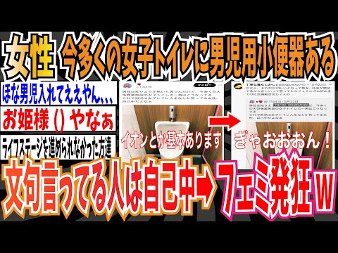 【ツイフェミ】女性「今多くの大型商業施設の女子トイレは男児用の小便器あるから文句言ってる人は自己中だよね。」➡︎フェミさん発狂wwwww【ゆっくり 時事ネタ ニュース】