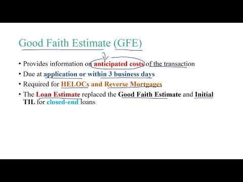 NMLS Exam - Good Faith Estimate