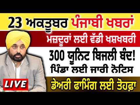 LIVE 🔴  23 October Today Punjabi News I PUNJAB NEWS , Bhagwant Mann | Breaking News