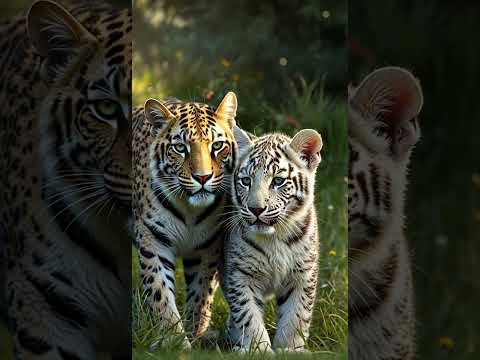 Adorable Leopard and White Tiger Cubs Bonding: Heartwarming Wildlife Moment