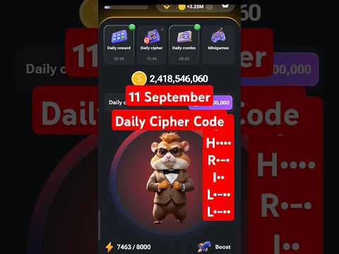 #11Sept Today Daily Cipher Code | Hamster Kombat Daily Combo Card | hamster Cipher Code 11 September