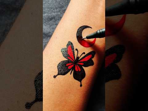 "Minimalist Wrist Tattoo Design | Butterfly & Moon | Red & Black Gel Pen".......#tattoo #art #shorts