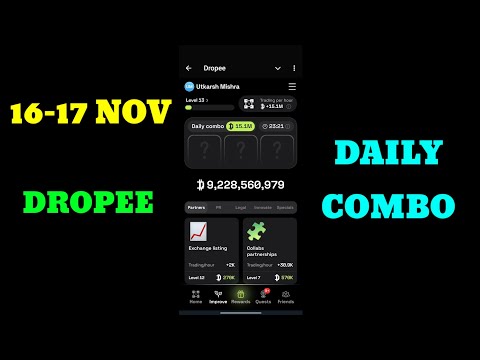 Dropee daily combo today | dropee daily combo 16 November | Daily Combo Dropee | Dropee 17 November