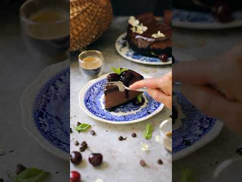 Double Chocolate Cheesecake w/ Fresh Cherry Sauce #food