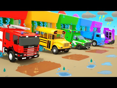 Rain Rain Go Away - Firetruck and ambulance stuck in a large puddle-Baby Nursery Rhymes & Kids Songs