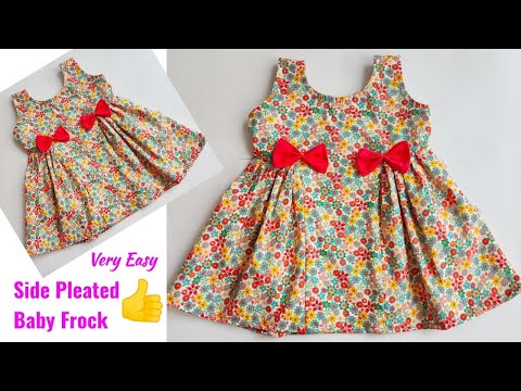 Very Easy Side pleated Baby frock cutting and stitching