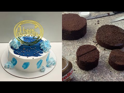 Sky blue cream cake design || Birthday cake decoration || by Adnan cakes