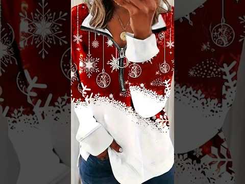 Christmas Print Zip Stand Collar Sweatshirt for a Cozy and Fashionable Holiday Season | Temu Product