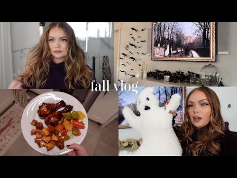 FALL VLOG 🍂 halloween decorate with me & maple glazed chicken recipe cook with me