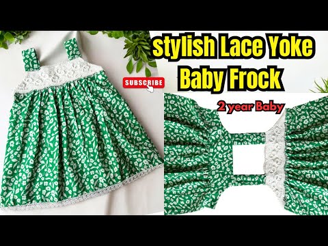 DIY Yoke Baby Frock With Lace || How To make Baby Frock From Leftover Fabric||