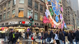 [4K]🇺🇸New York City Christmas:🎄🎁🎀: Festive 5th Ave : Holiday Open Streets .🚫🚗 Dec. 2023