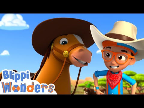 Blippi Learns to Be a Cowboy! | Blippi Wonders Fun Cartoons | Moonbug Kids Cartoon Adventure