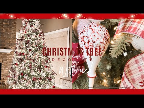 🎄NEW 🎄 CHRISTMAS TREE DECORATE WITH ME 2023 | RED AND WHITE TREE DECOR