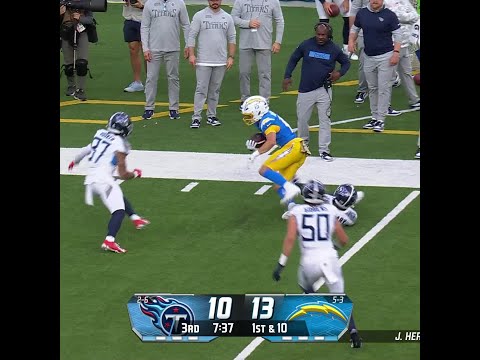 Ladd McConkey catches for a 15-yard Gain vs. Tennessee Titans