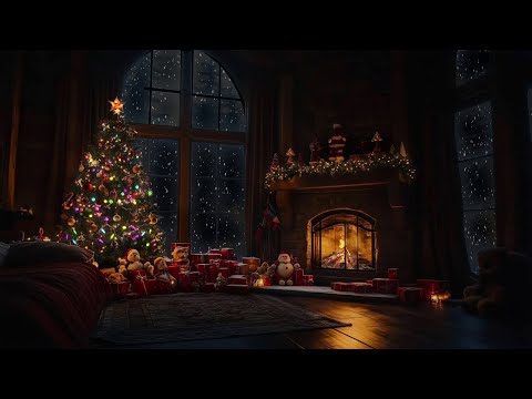 Warm and Cozy Christmas in Small Bedroom | Blizzard Winds & Crackling Fireplace