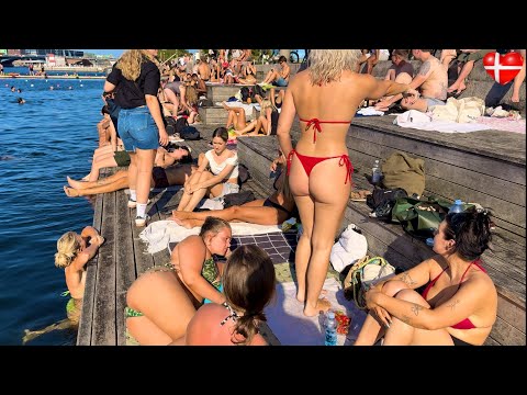 ISLANDS BRYGGE🇩🇰Harbour Bath Beach | Copenhagen Denmark | Bikini Beach Walk | September 2024, 4k HDR