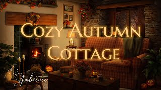 Cozy Night in Autumn Cottage ASMR Ambience ☕️🍁 Fireplace, Distant Thunder, Soft Rain on Window