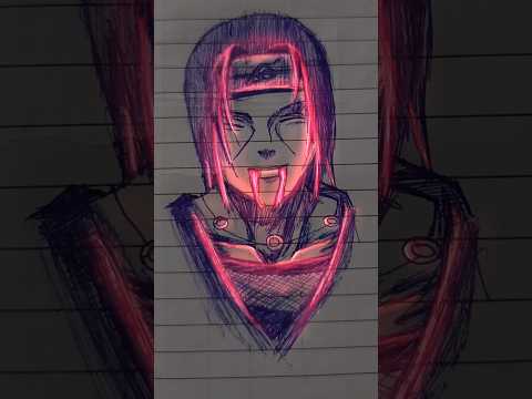 Drawing Itachi uchiha with using ballpen | Glow art | #shorts #itachi  #drawing #pensketch