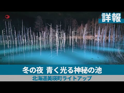 冬の夜、青く光る神秘の池   北海道美瑛町ライトアップ