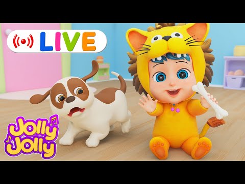 LIVE🔴🐶🦴Bingo dog song🦴🐶, Five little monkeys + MORE | Jolly Jolly & Animals - Best Kids Songs!