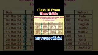 CLASS 10 Exam TIME TABLE #SSCtimetable #class10timetable #maharashtrastateboard #ssc2024timetable