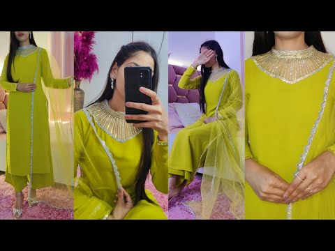 Eid Especial ✨/party wear dress cutting and stitching/neck embroidery #trending #viral #eidoutfits