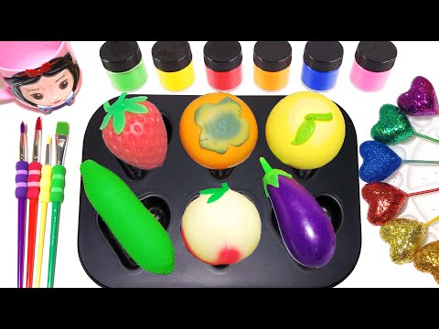 Oddly Satisfying Video l How to Make GIANT Rainbow Slime Friuts with Lollipop candy Cutting ASMR