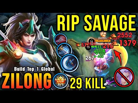 RIP SAVAGE!! 29 Kills Zilong Brutal Spear DMG 100% Can't Escape!! - Build Top 1 Global Zilong ~ MLBB